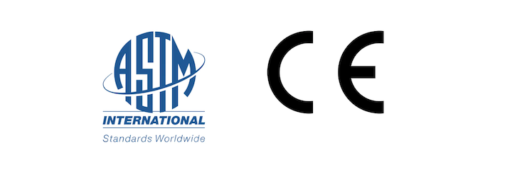 ASTM International Standards Worldwide- ja CE-logo.