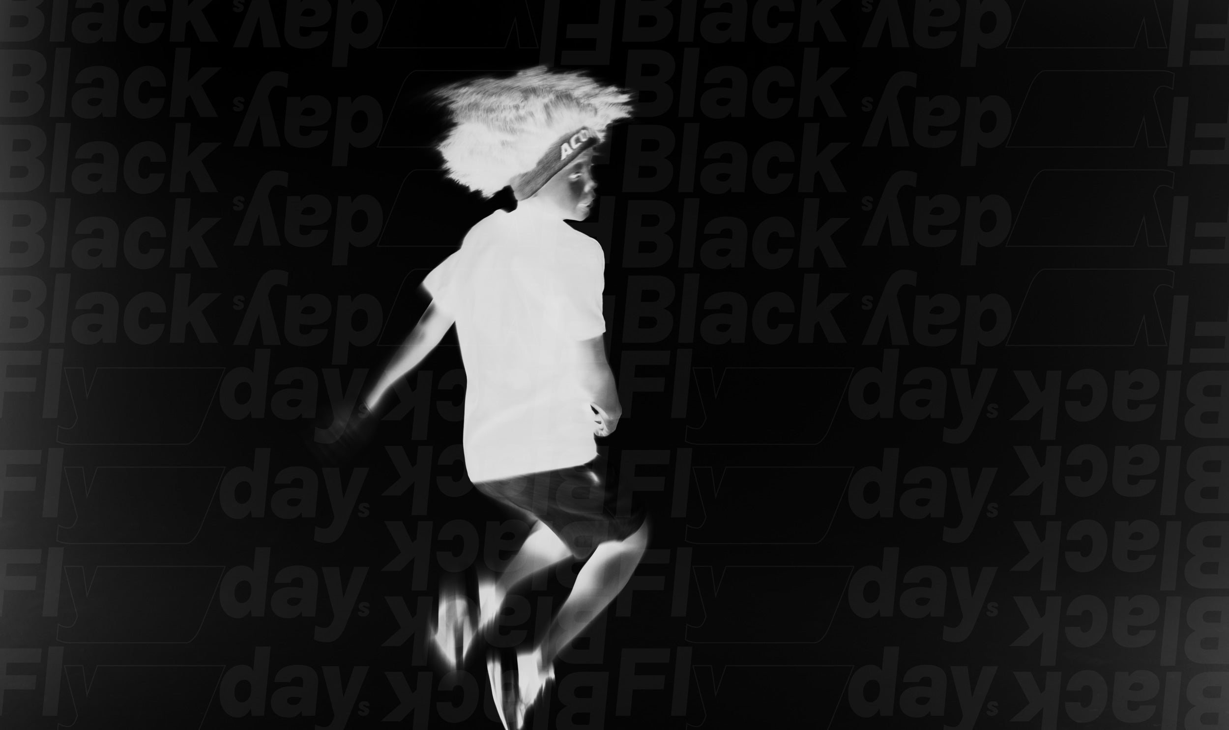 Black Friday 2025 - mustavalkoinen kampanjakuva, jossa on teksti Black Flyday.