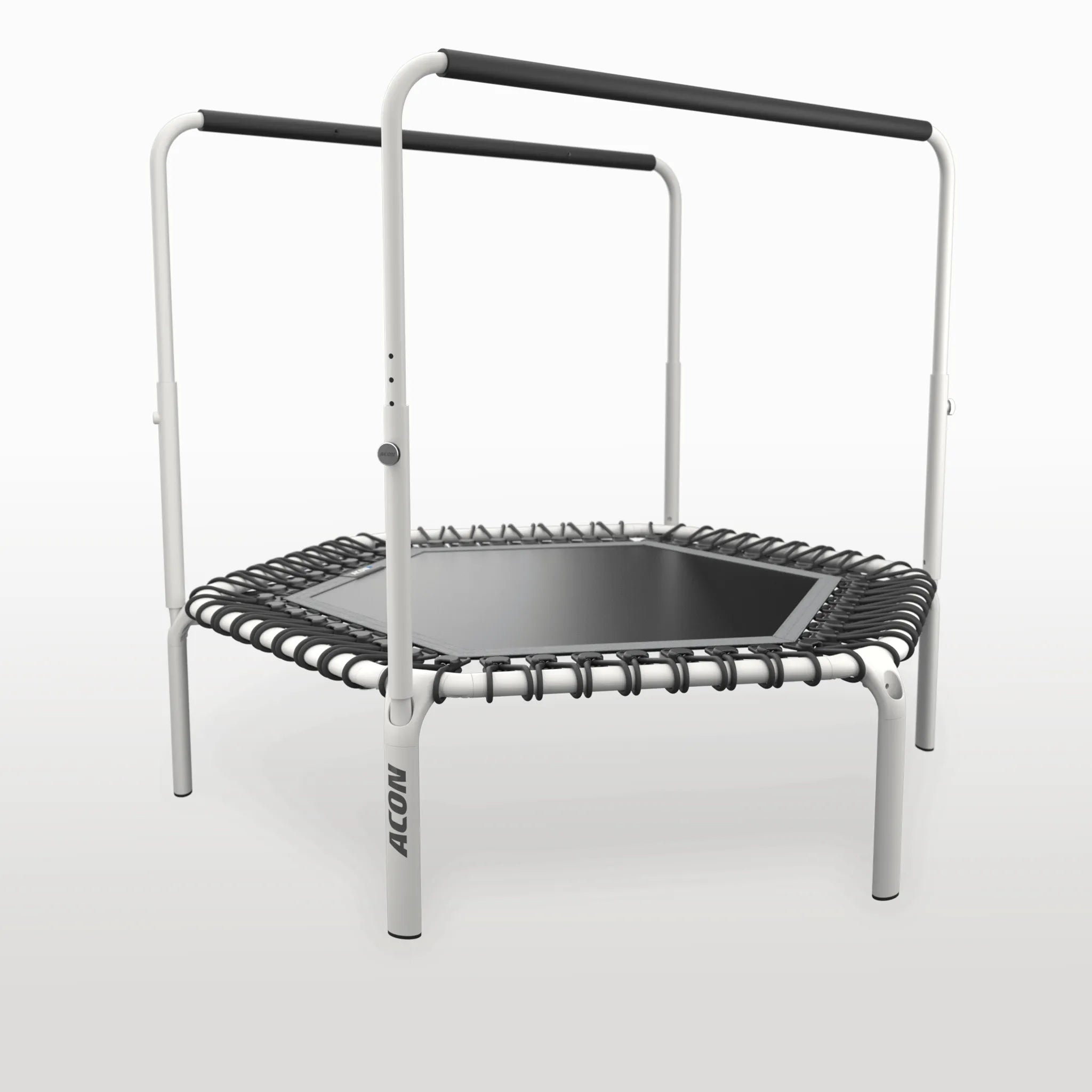ACON Fit 1,41 m Hexagon fitness-trampoliini Balance-kahvatangolla valkoisena, tuotekuva kahdella kahvatangolla.