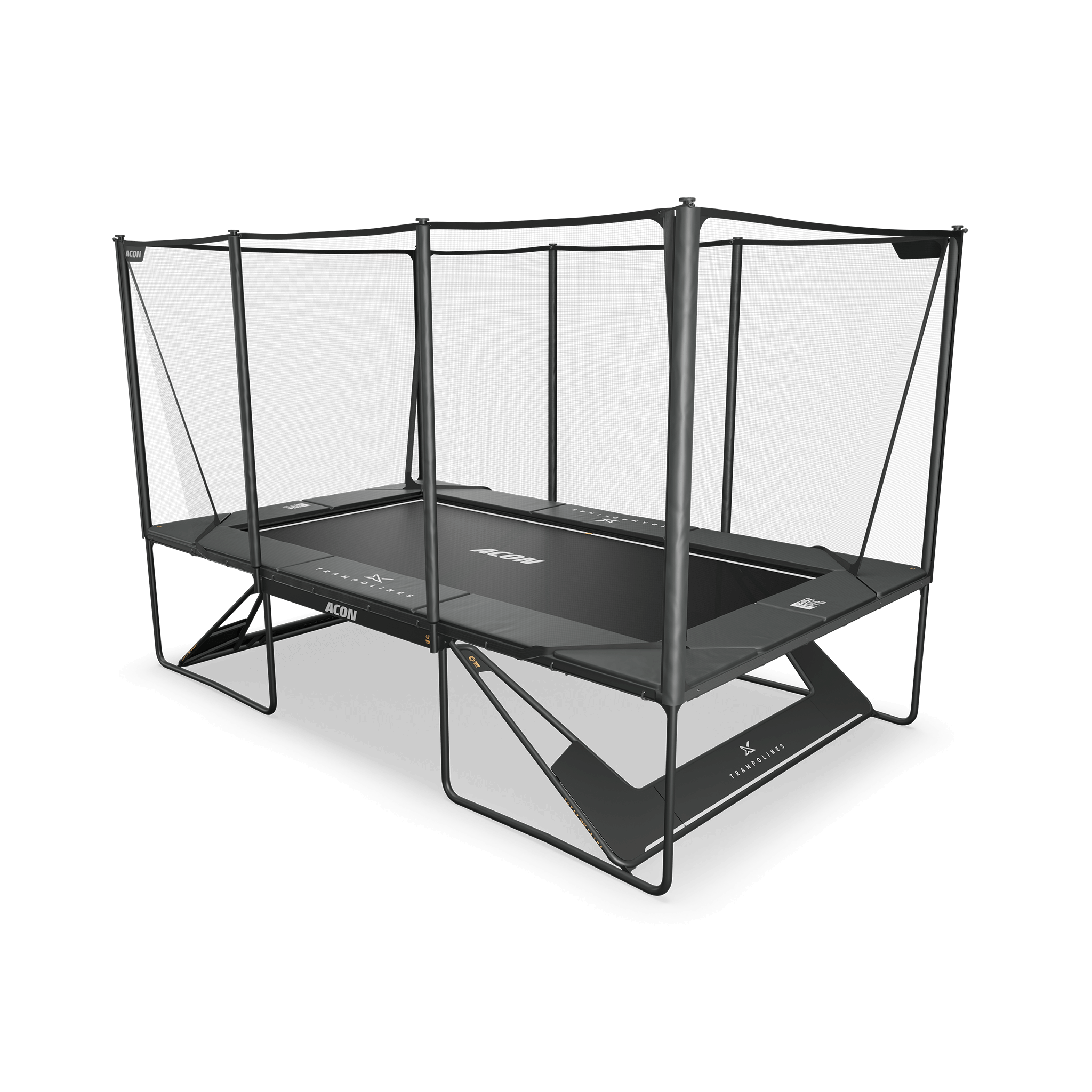 ACON X 17ft suorakulmainen trampoliini turvaverkolla ja tikkailla, musta.