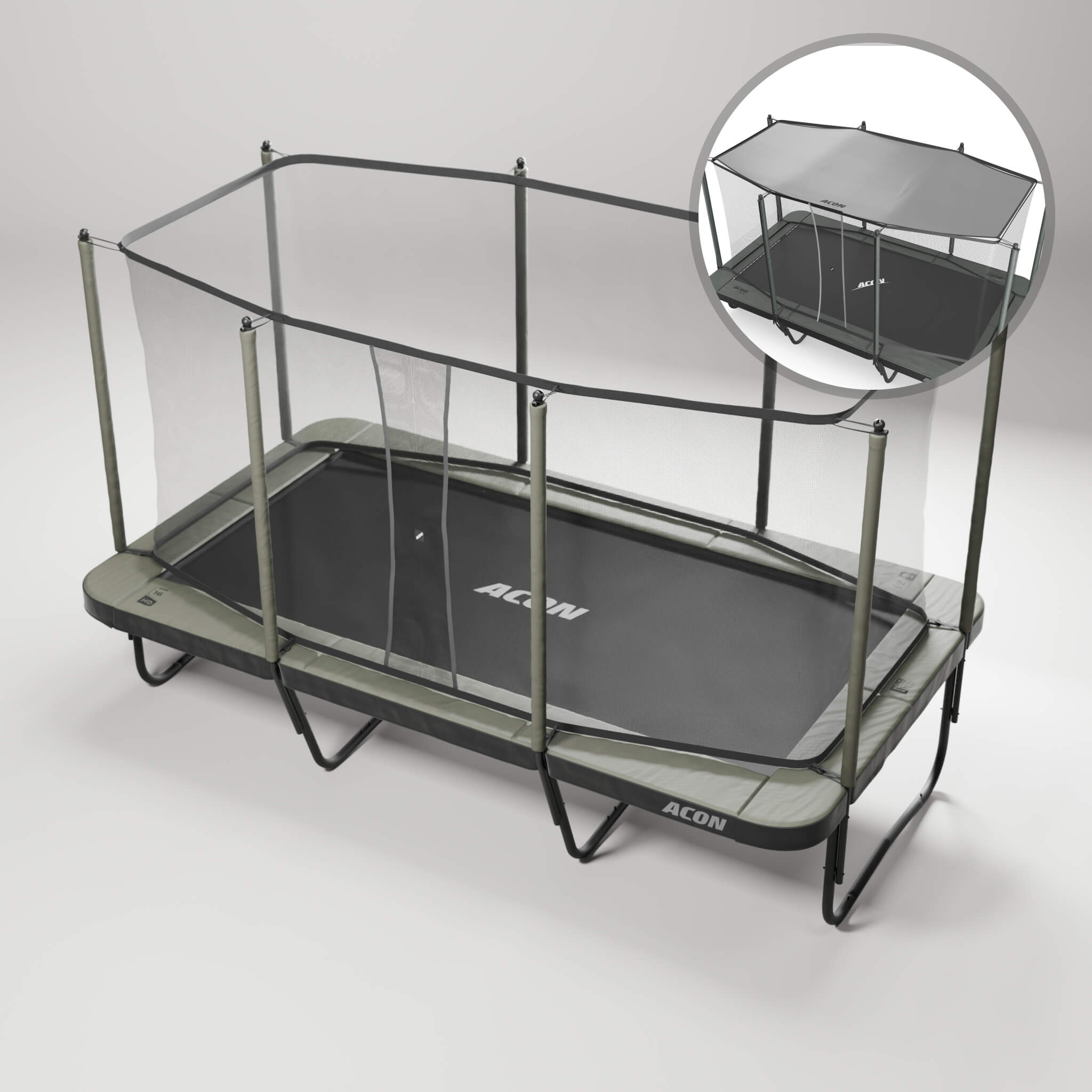 ACON 16 HD trampoliini, turvaverkko ja tikkaat + Aurinkosuoja.