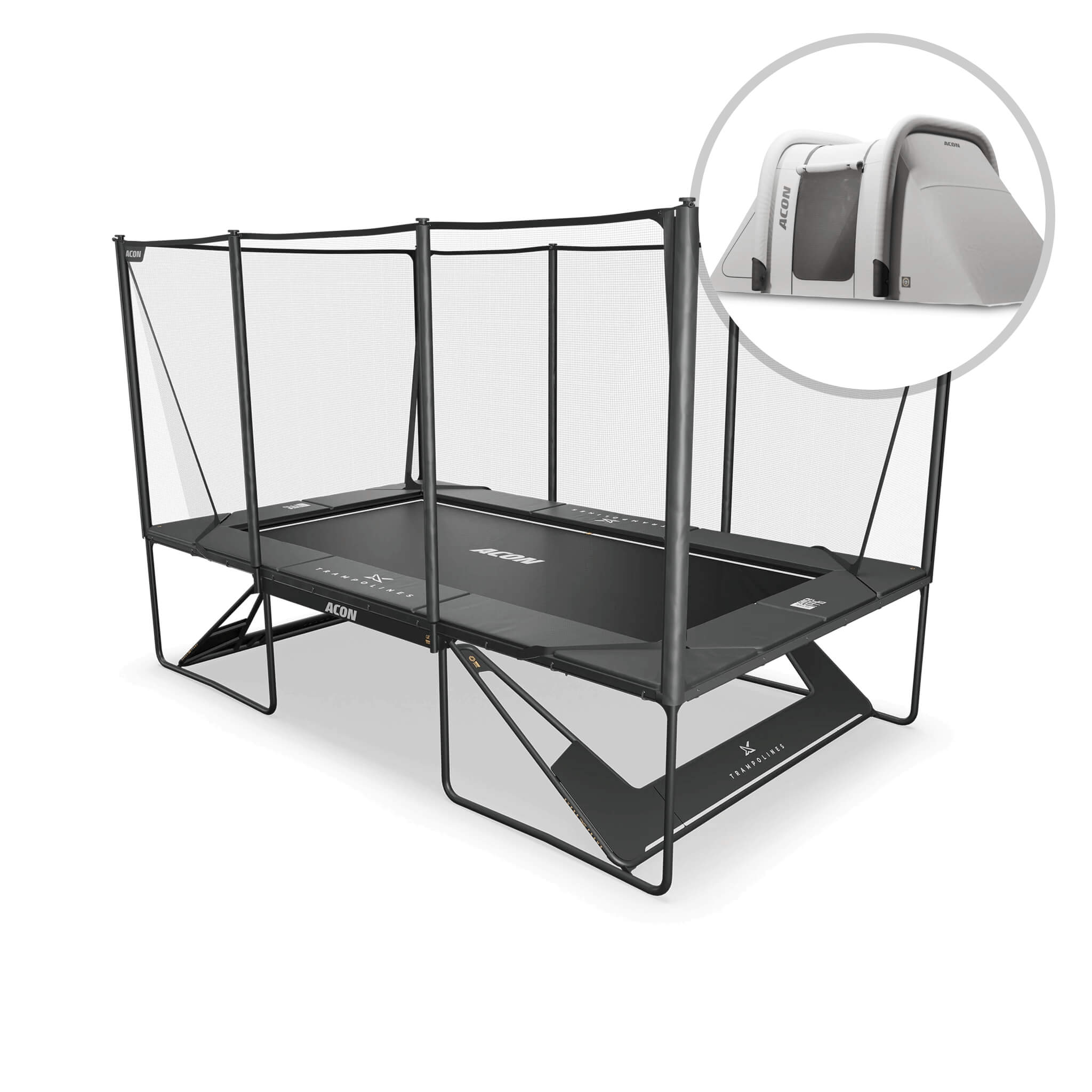 ACON X 17ft suorakulmainen trampoliini turvaverkolla ja tikkailla, musta + Sääsuoja. & 10111-X-BL