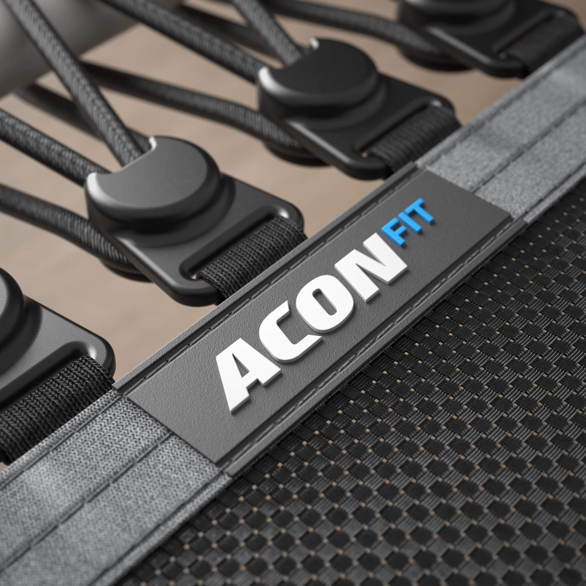 Yksityiskohta Acon FIT-rebounderin bungee-jousien kiinnityksestä.