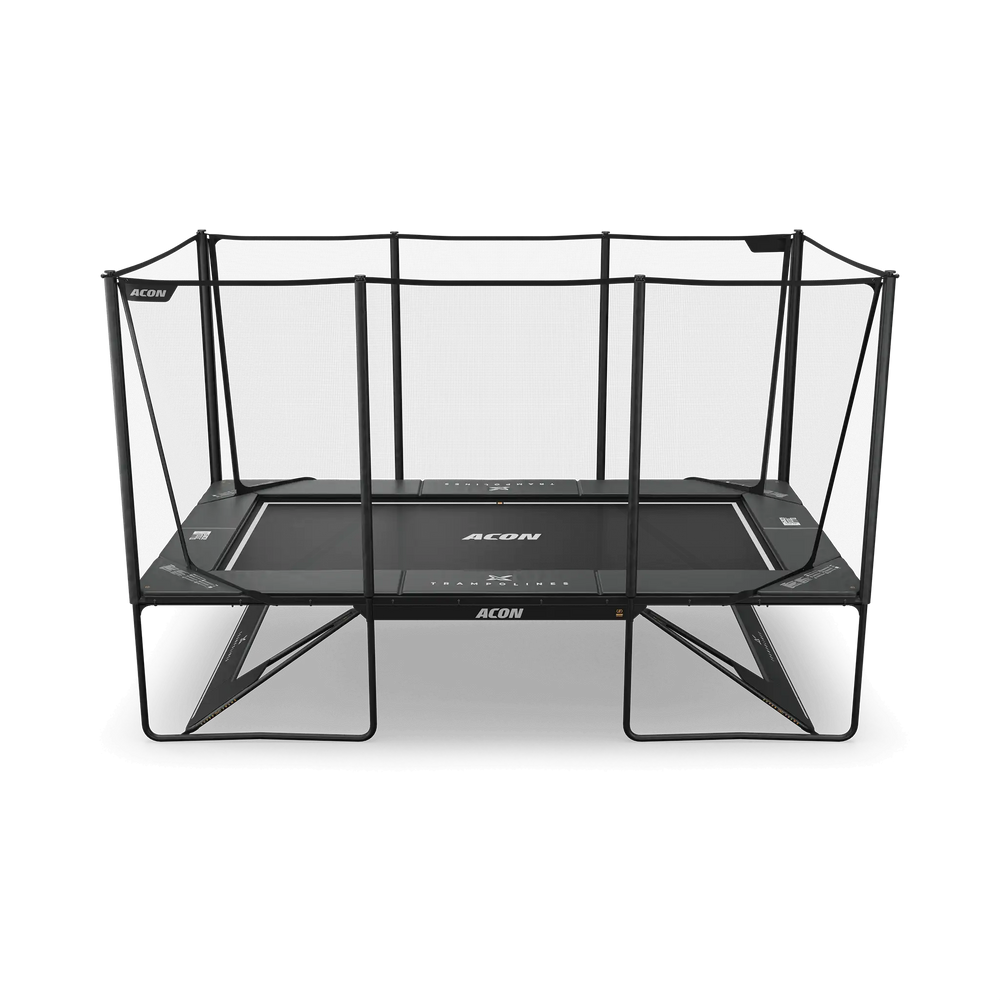 ACON X 17 suorakulmainen trampoliini turvaverkolla ja tikkailla, musta.