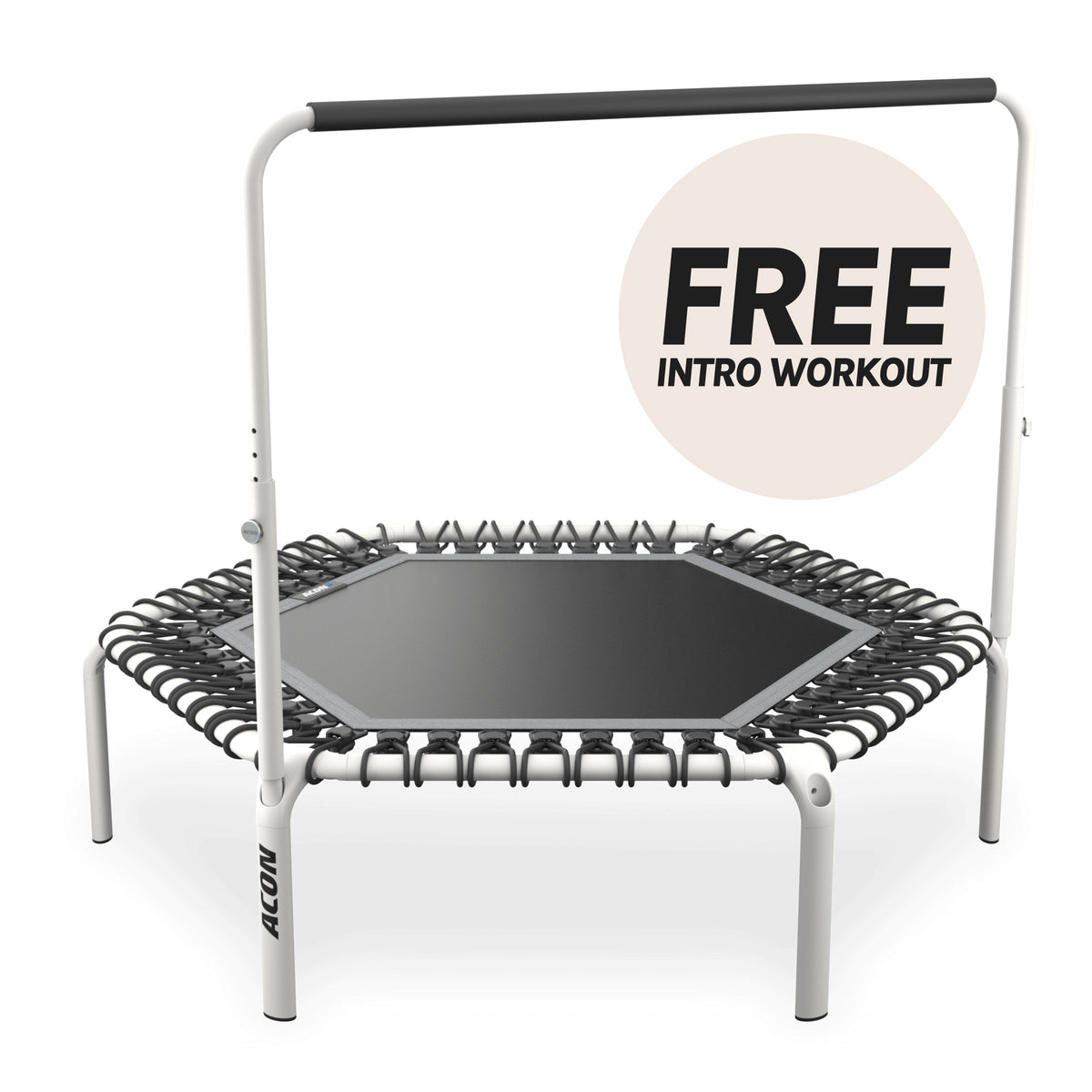 ACON Fit 1,14 m Hexagon trampoliini Balance-kahvatangolla, valkoinen.