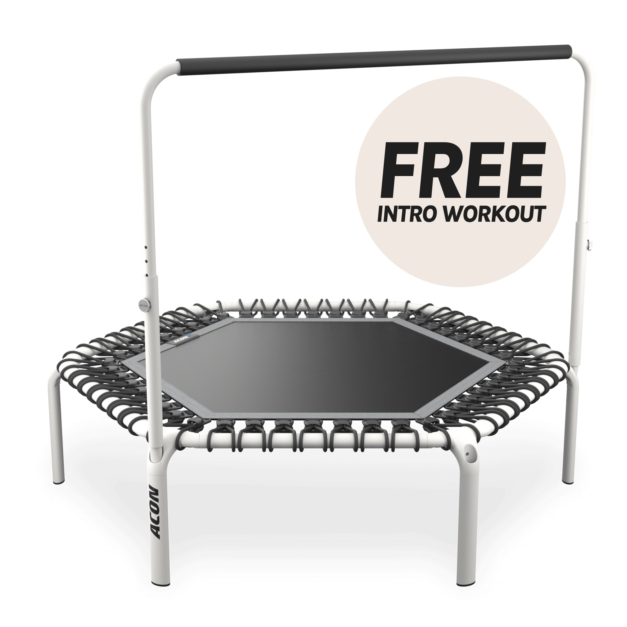 ACON Fit 1,14 m Hexagon trampoliini Balance-kahvatangolla, valkoinen.