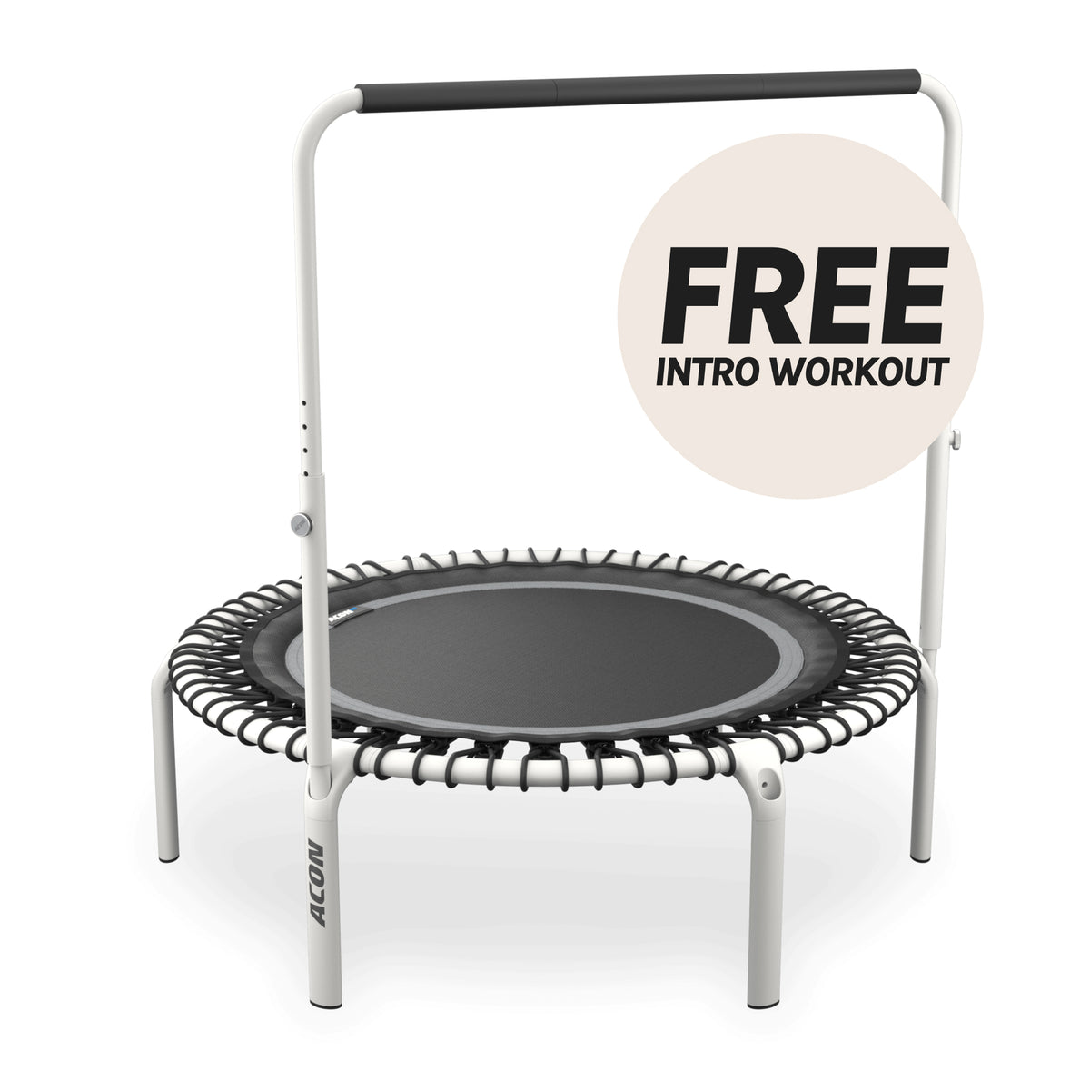 ACON Fit 1,12 m pyöreä trampoliini Balance-kahvatangolla, valkoinen.