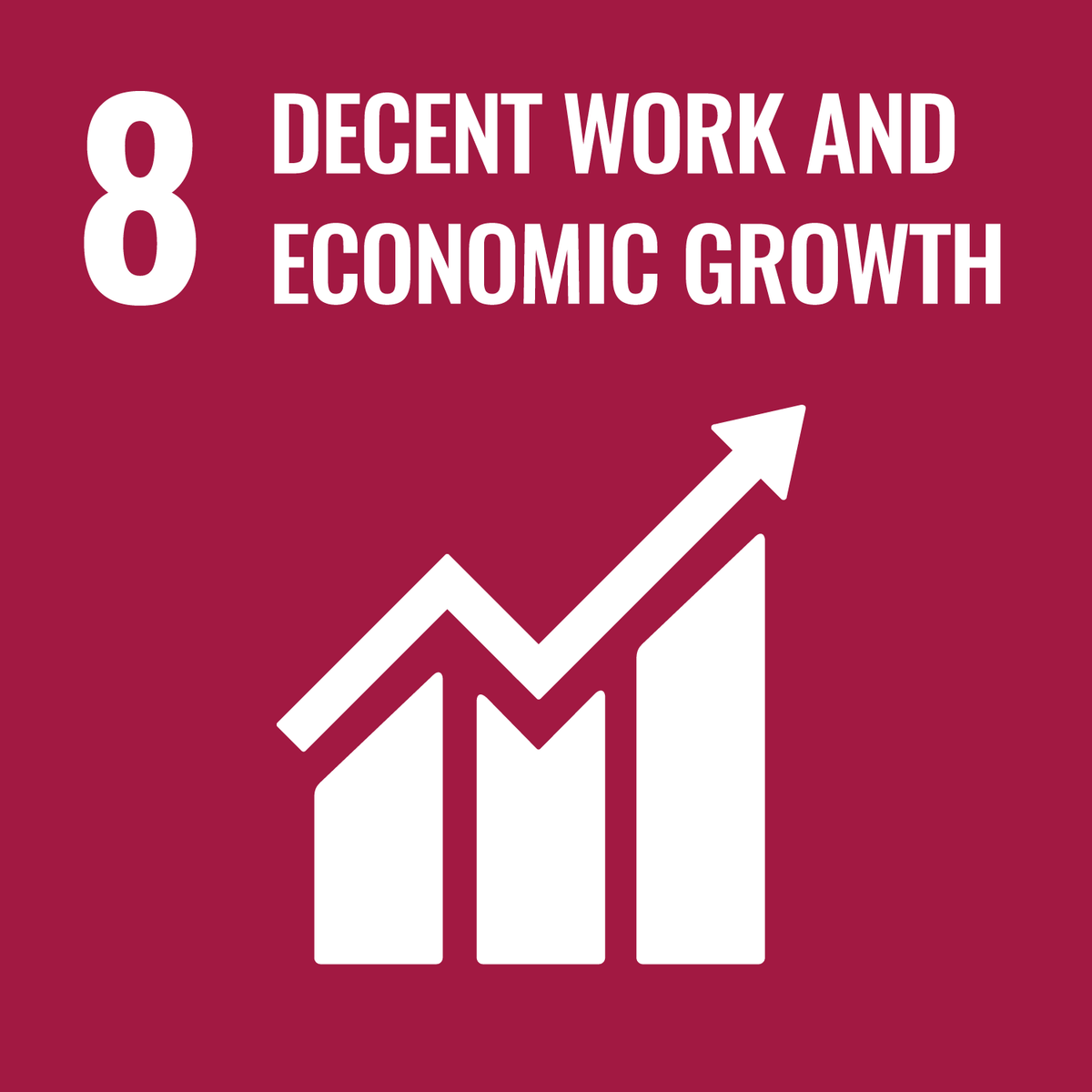 YK:n vastuullisuusmerkki 8 - Decent Work and Economic Growth.