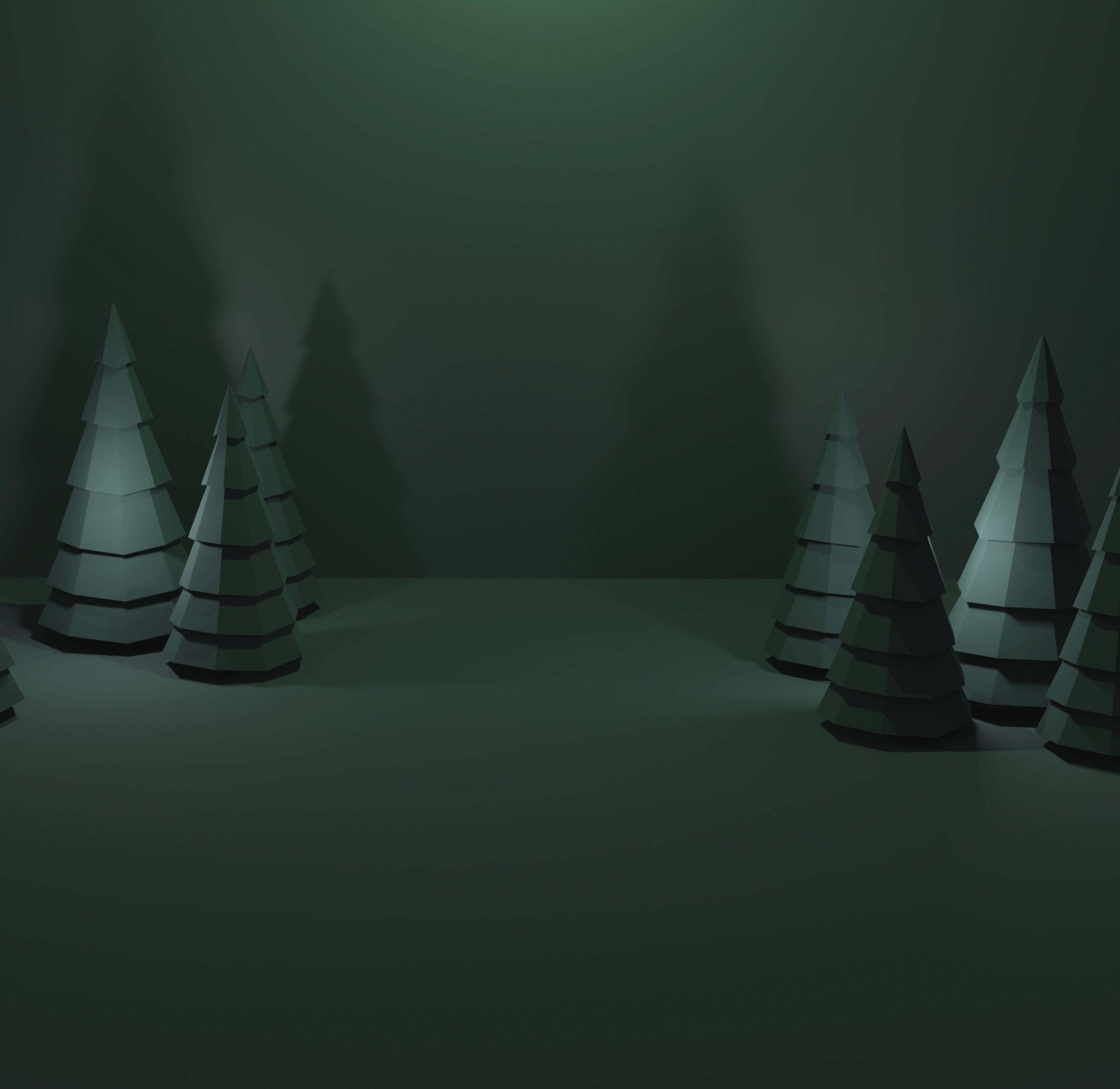 Vihreäsävyinen kuvituskuva kuusimetsästä.