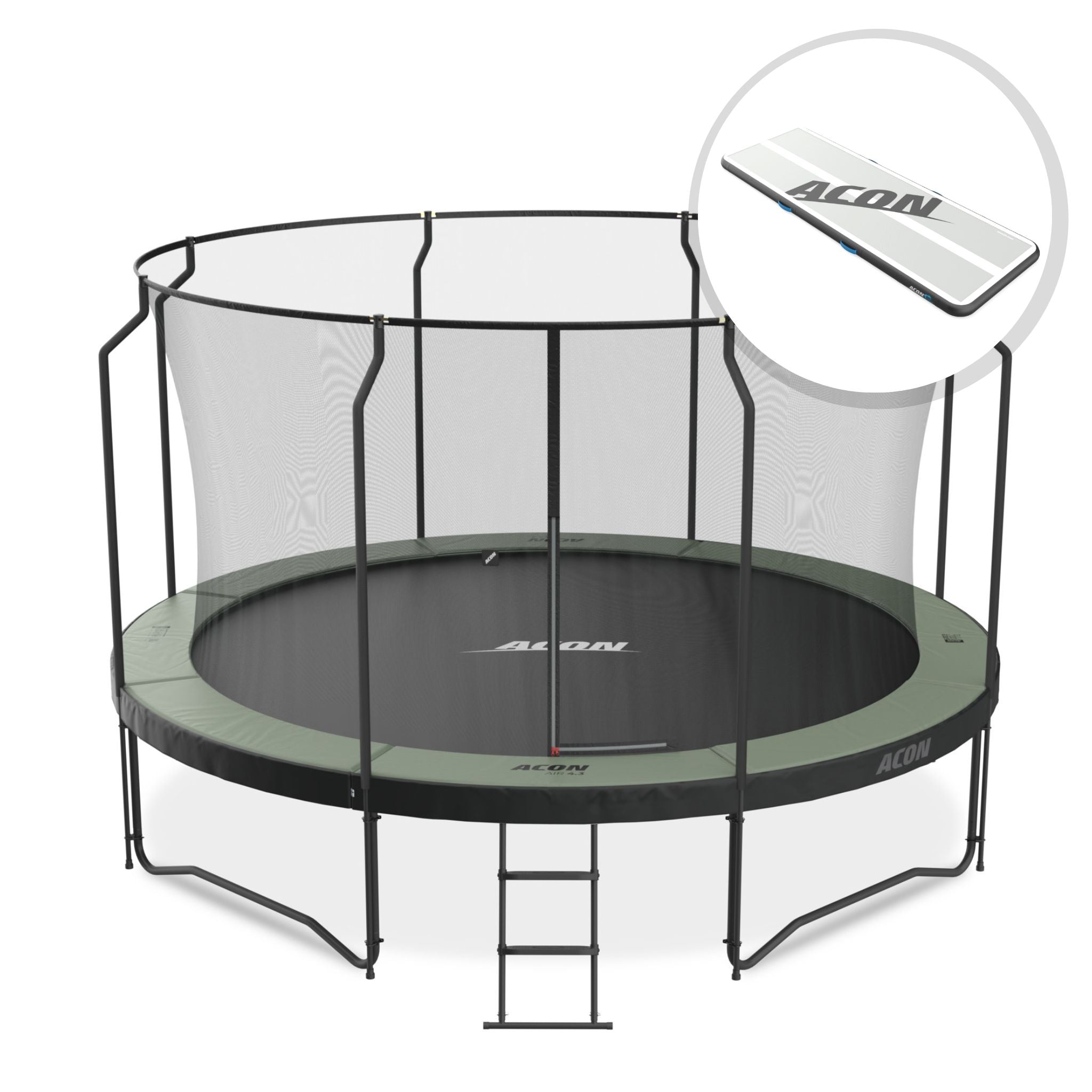 ACON Air 4,6m pyöreä trampoliini premium turvaverkolla ja tikkailla + 3.0m Airtrack