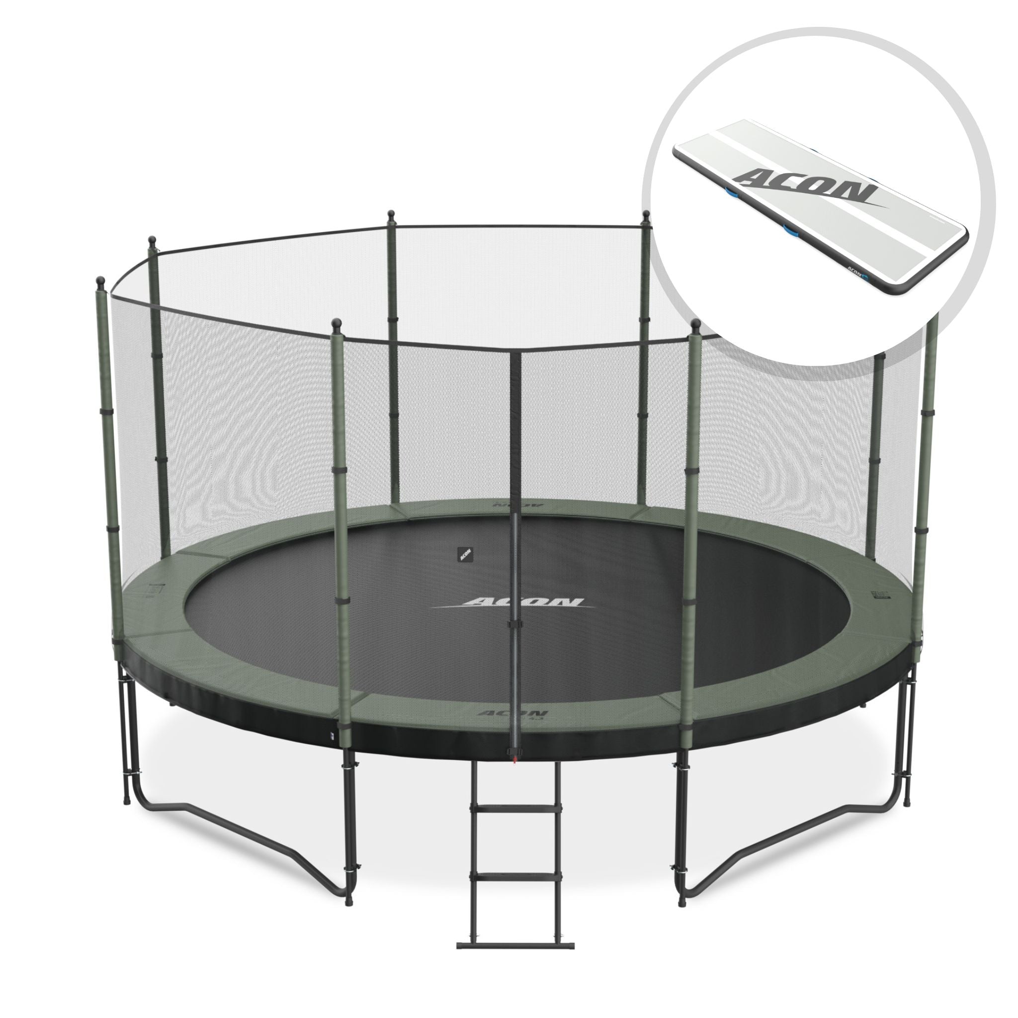 ACON Air 4,6m pyöreä trampoliini standard turvaverkolla ja tikkailla + 3.0m Airtrack
