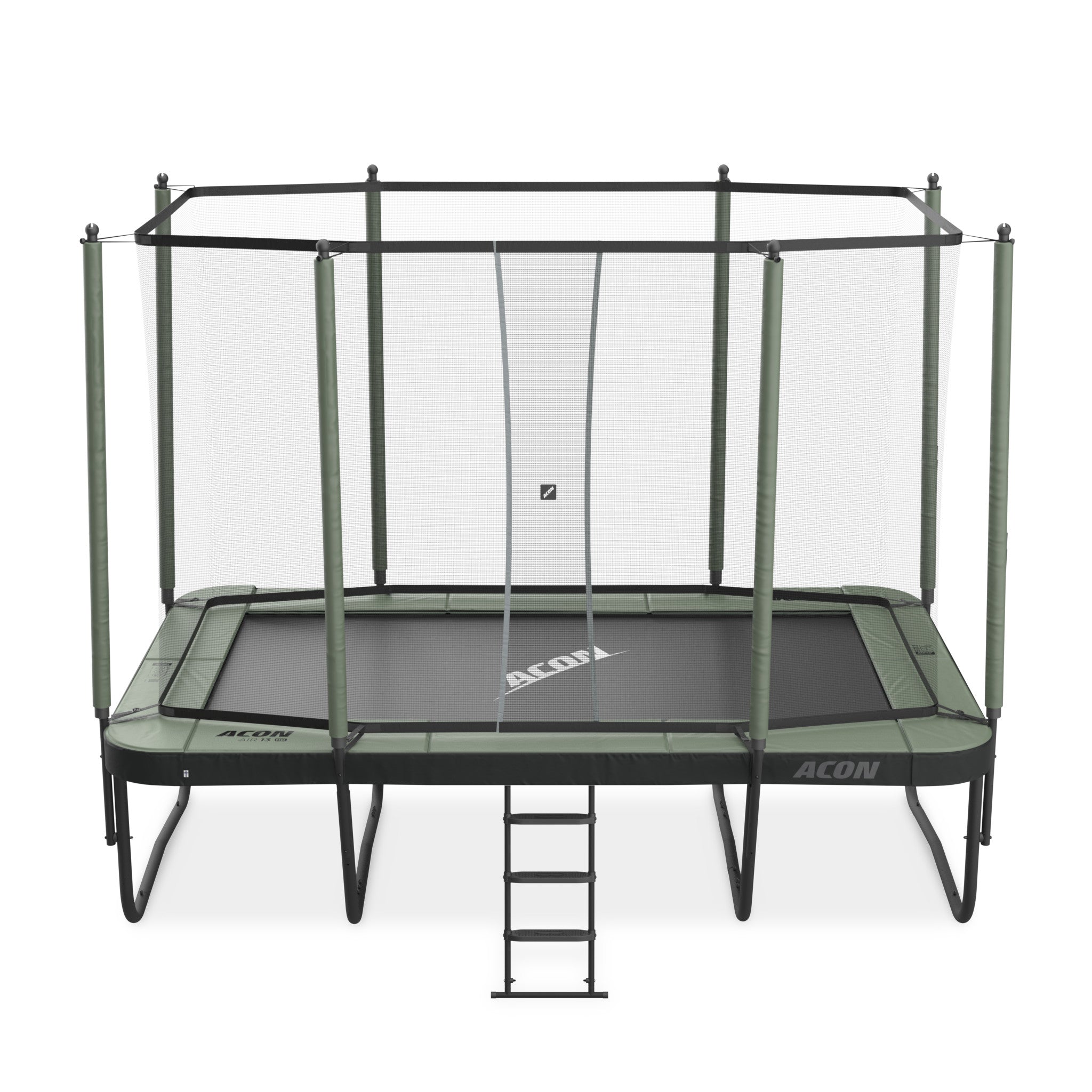 ACON Air 13 Sport HD -trampoliini turvaverkolla ja tikkailla.