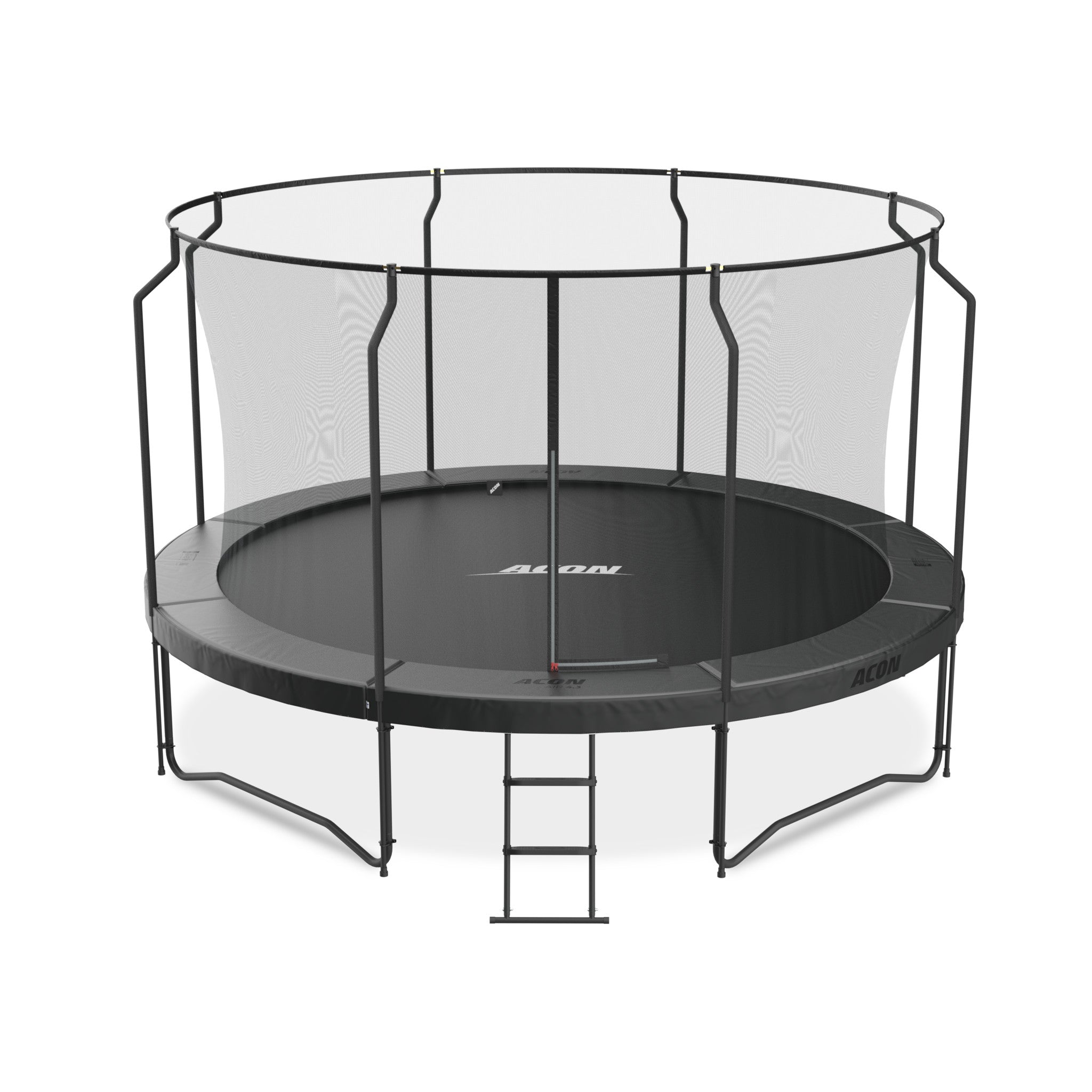 ACON Air 4,3m musta trampoliini Premium-turvaverkolla.